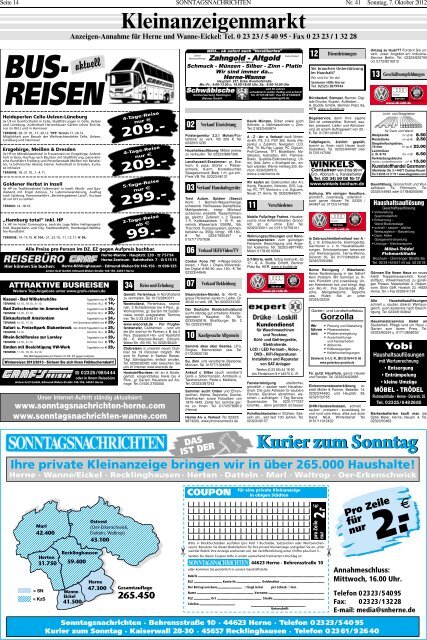 Tel. 0 23 23 / 5 40 95 · Fax 0 23 23 / 1 32 28 - Sonntagsnachrichten