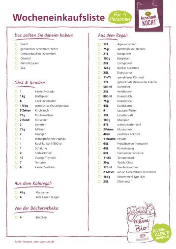 Einkaufsliste für den Alnatura Wochenplan Nr. 3