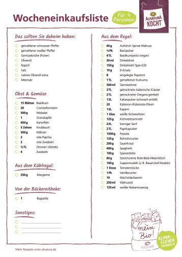 Einkaufsliste für den Alnatura Wochenplan Nr. 1