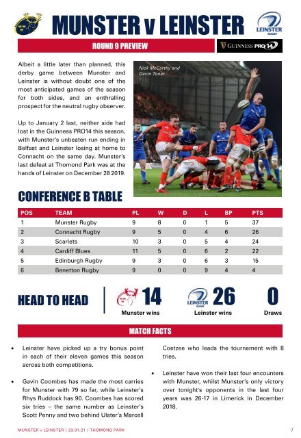  Munster Rugby v Leinster Rugby Match Programme