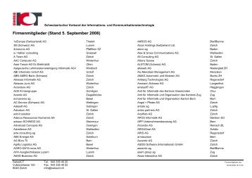Firmenmitglieder (Stand 5. September 2008) - SwissICT