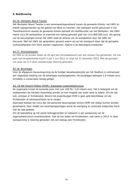 Aan de raad Samenvatting voorjaarsnota 2012 - Gemeente Almelo