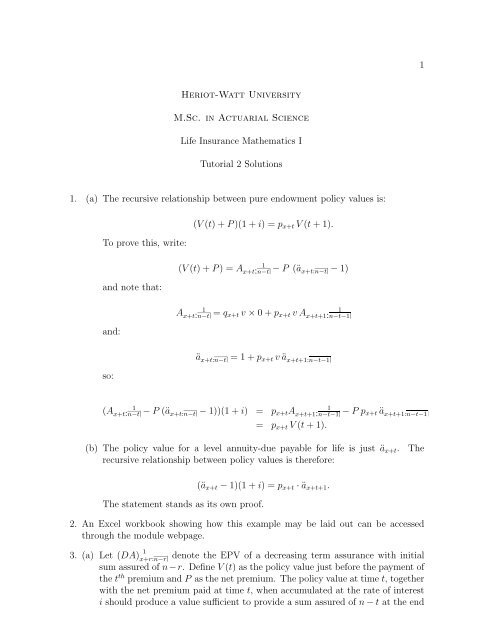 1 Heriot Watt University M Sc In Actuarial Science Life Insurance
