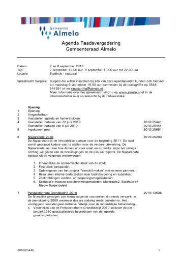 Agenda Raadsvergadering Gemeenteraad Almelo - Gemeente Almelo