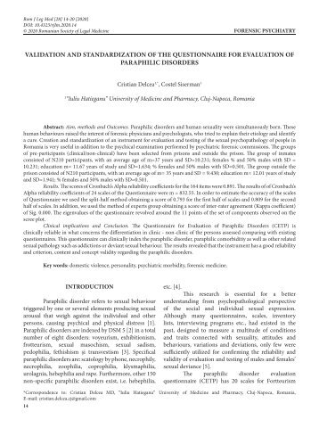VALIDATION AND STANDARDIZATION OF THE QUESTIONNAIRE FOR EVALUATION OF PARAPHILIC DISORDERS
