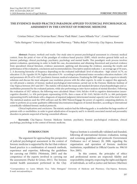 THE EVIDENCE-BASED PRACTICE PARADIGM APPLIED TO JUDICIAL PSYCHOLOGICAL ASSESSMENT IN THE CONTEXT OF FORENSIC MEDICINE