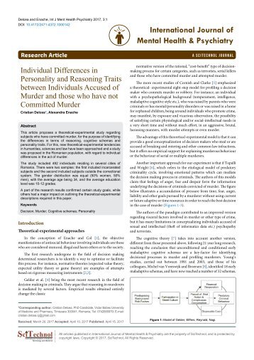 Individual Differences in Personality and Reasoning Traits between Individuals Accused of Murder and those who have not Committed Murder