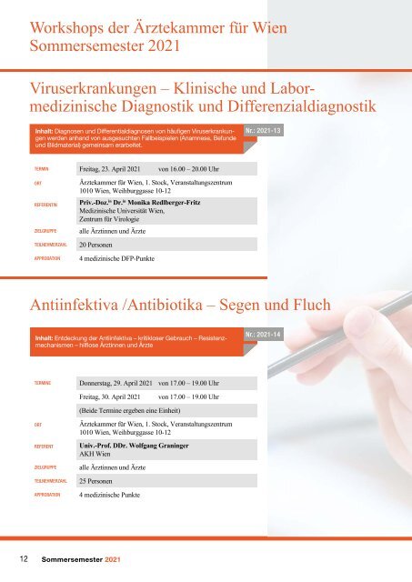 Fortbildungsprogramm Ärztekammer für Wien  - Sommersemester 2021