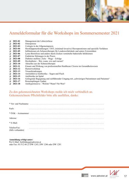 Fortbildungsprogramm Ärztekammer für Wien  - Sommersemester 2021