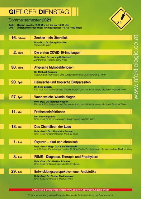 Fortbildungsprogramm Ärztekammer für Wien  - Sommersemester 2021