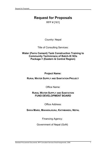 State Energy Program Water Rfp Request for Proposals - Rural Water Supply and Sanitation ...