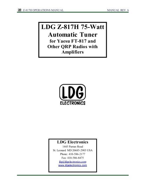 LDG Z-817H 75-Watt Automatic Tuner for Yaesu ... - LDG Electronics