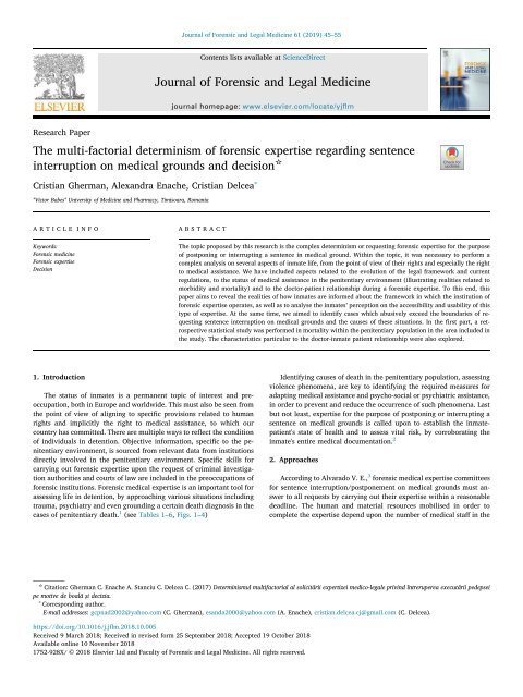 The multi-factorial determinism of forensic expertise regarding sentence interruption on medical grounds and decision