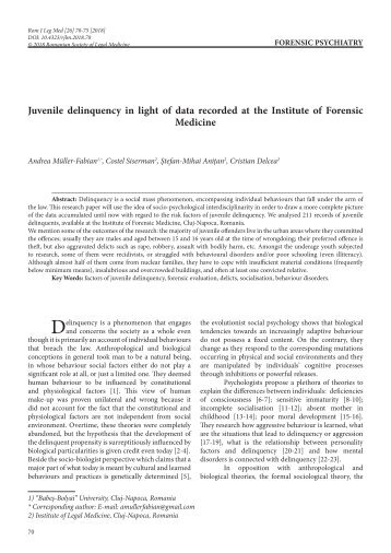 Juvenile delinquency in light of data recorded at the Institute of Forensic Medicine
