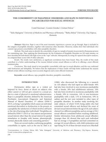 THE COMORBIDITY OF PARAPHILIC DISORDERS AND RAPE IN INDIVIDUALS INCARCERATED FOR SEXUAL OFFENCES