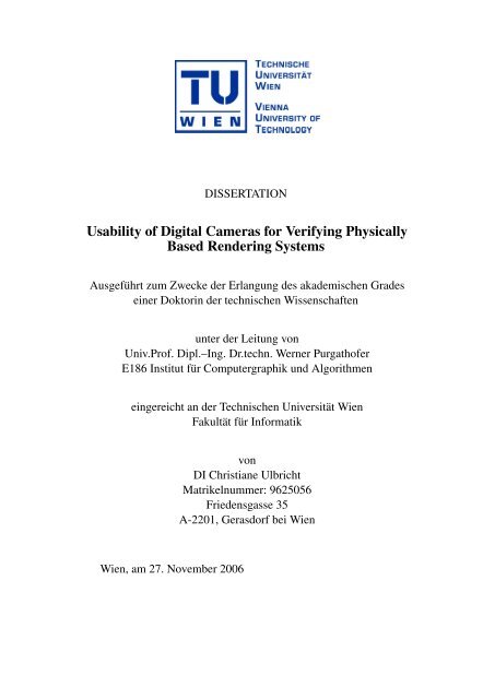 Usability of Digital Cameras for Verifying Physically Based ...
