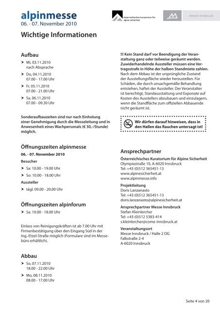 Achtung! Einsendeschluss: 14.10.2010 - Alpinmesse