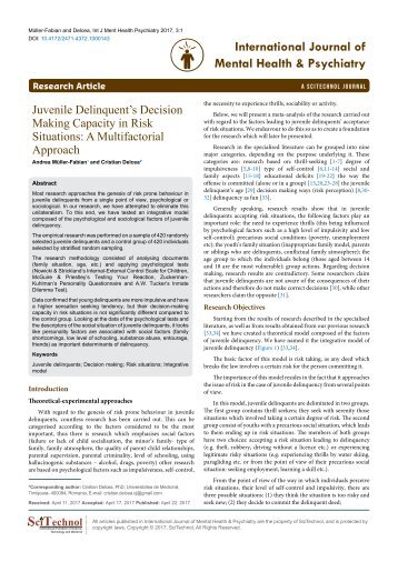 Juvenile Delinquent’s Decision Making Capacity in Risk Situations: A Multifactorial Approach