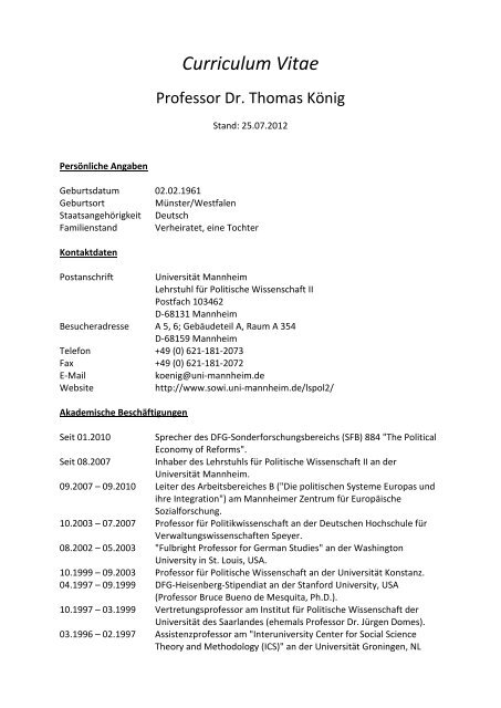 Curriculum Vitae - Fakultät für Sozialwissenschaften - Universität ...