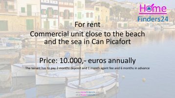 For rent this commercial space of 32m2 near the beach and sea in Can Picafort. (LOC0030)