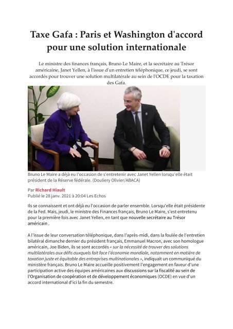 Panorama de presse quotidien du 29 01 2021