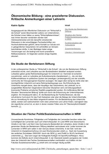 Katrin Spaete: Oekonomische Bildung(sowi-onlinejournal)