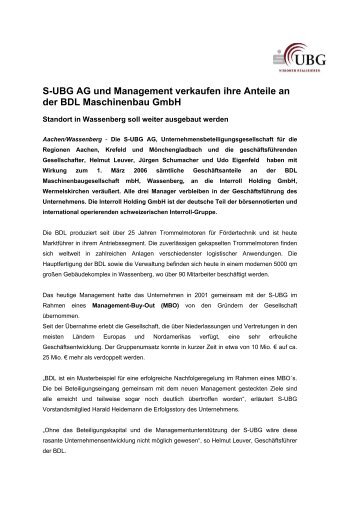 S-UBG AG und Management verkaufen ihre Anteile an der BDL ...