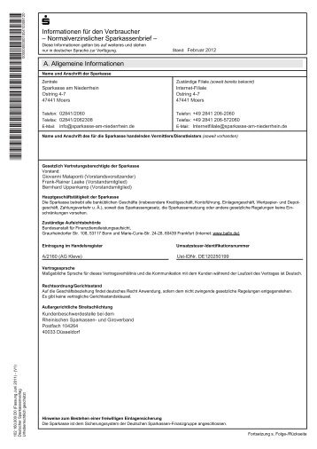 Verbraucherinformation Sparkassenbrief - Sparkasse am Niederrhein