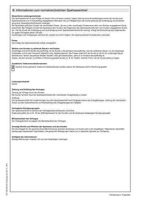 Verbraucherinformation Sparkassenbrief - Sparkasse am Niederrhein