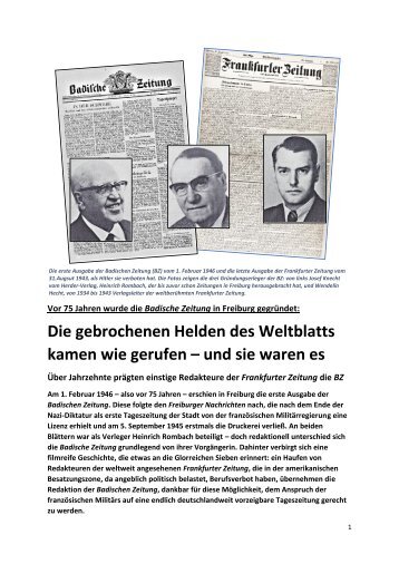 se - Die Badische Zeitung wird 75 - die Frankfurter Schule der BZ
