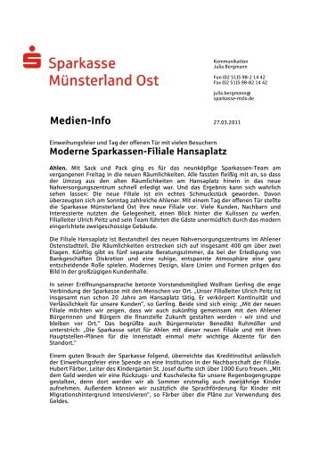 Moderne Sparkassen-Filiale Hansaplatz - Sparkasse Münsterland Ost