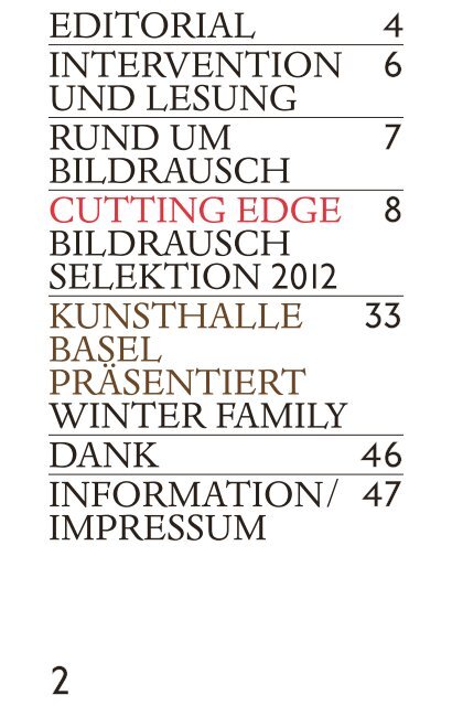 Bildrausch Filmfest Basel 2, Katalog 2012