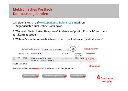 Elektronisches Postfach Kontoauszug abrufen - Sparkasse Holstein