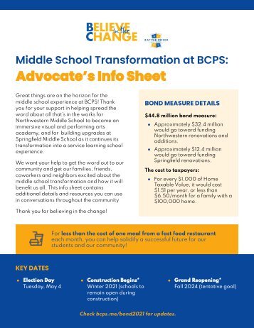 BCPS Middle School Transformation Bond Info Sheet