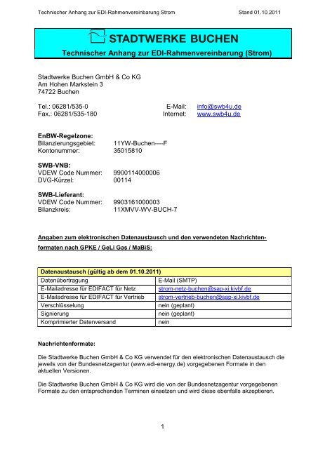 Technischer Anhang zur EDI-Rahmenvereinbarung (Strom)