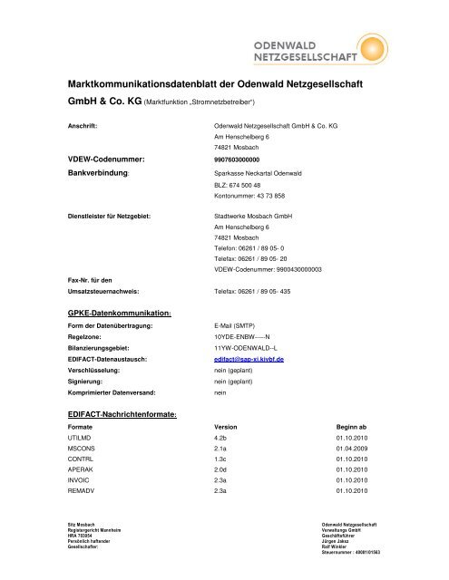 Kommunikationsdatenblatt - odenwald netzgesellschaft