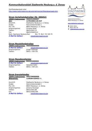 Kommunikationsblatt Stadtwerke Neuburg a. d. Donau