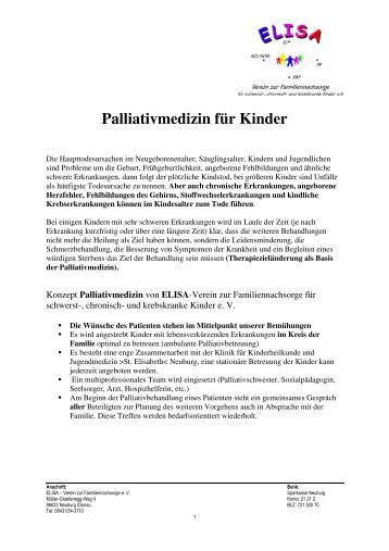 Palliativmedizin für Kinder - Elisa-Verein zur Familiennachsorge