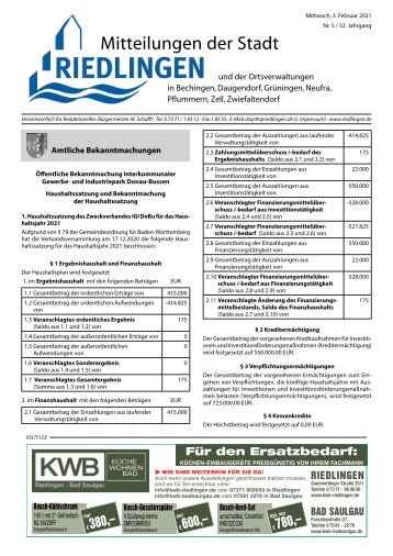 Amtliches Mitteilungsblatt Riedlingen 03.02.2021