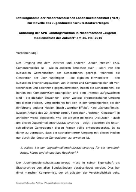 Stellungnahme Nds. Landesmedienanstalt - SPD-Fraktion im ...
