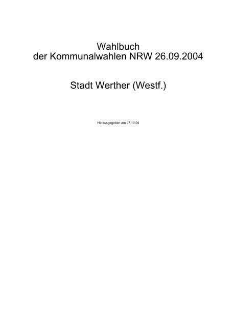 Wahlbuch der Kommunalwahlen NRW 26.09.2004 Stadt Werther ...