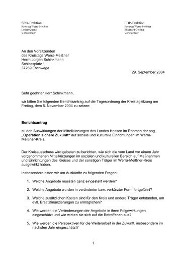 SPD-Fraktion FDP-Fraktion 1 An den Vorsitzenden ... - Quanz, Lothar