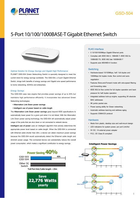 PLANET_Datasheet_Gigabit-Ethernet-Switch-GSD-504_2019_EN