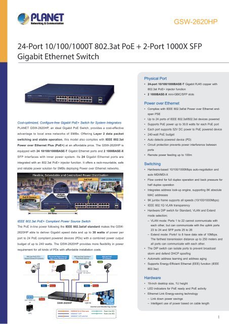 PLANET_Datasheet_Gigabit-Ethernet-Switch-GSW-2620HP_2020_EN_