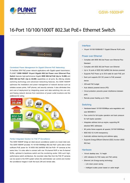 PLANET_Datasheet_PoE+Ethernet-Switch-GSW-1600HP_2018_EN