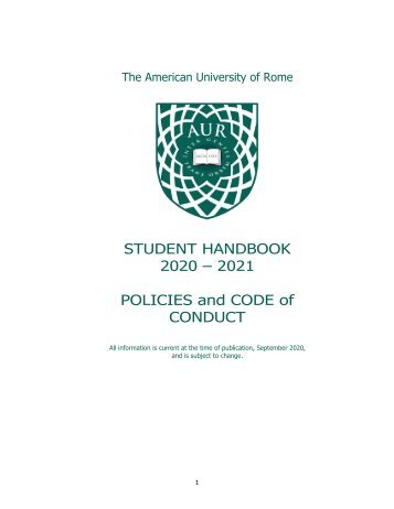 Student Handbook - The American University of Rome - 2020/21