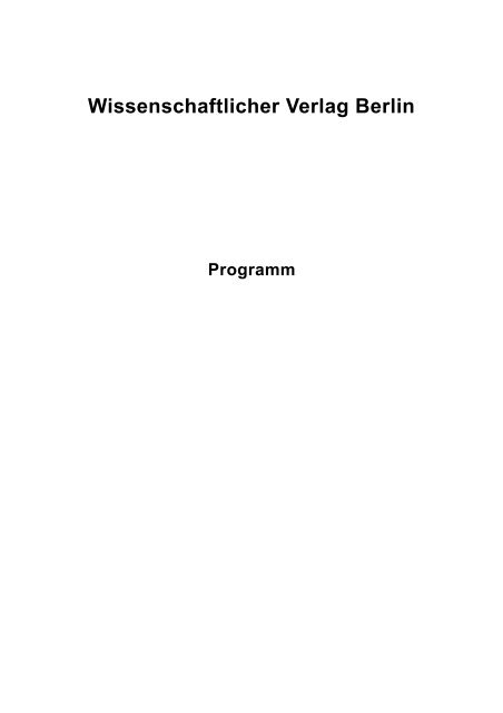 Programm Wissenschaftlicher Verlag Berlin