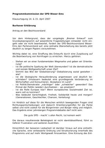 Burhaver Erklärung - SPD-Bezirk Weser-Ems