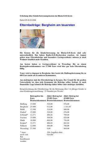 Elternbeiträge: Bergheim am teuersten - Glessen-Aktuell