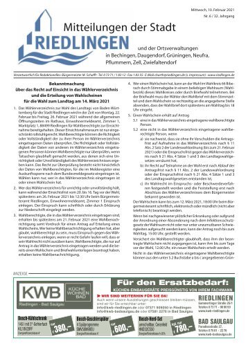 Amtliches Mitteilungsblatt Riedlingen 01.02.2021